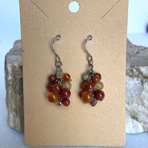 Sterling Silver 925 Beaded Red Jasper Multi-stone Dangle Drop Earrings